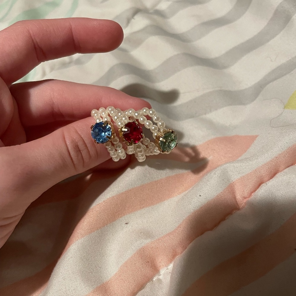3-Piece White Bead and Colored Gem Rings
